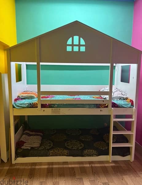 kids double decker home bed with mattress 0