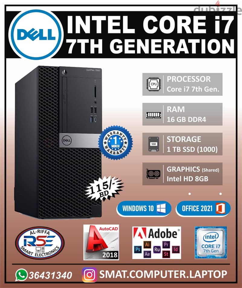 DELL i7 7th Generation Computer (1 Month Warranty) 1TB SSD + 16GB Ram ...