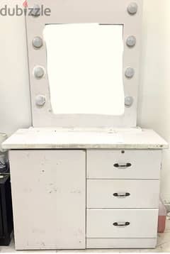 white vanity dressing table with LED bulbs mirror and with chair