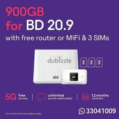 STC, 3 sim + Free 5G Mifi Router, Free Delivery