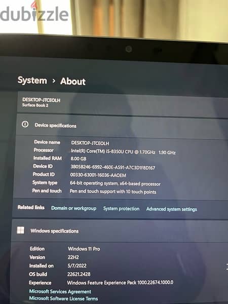 Microsoft Surface Core i5 8gb Ram 256SSD 3