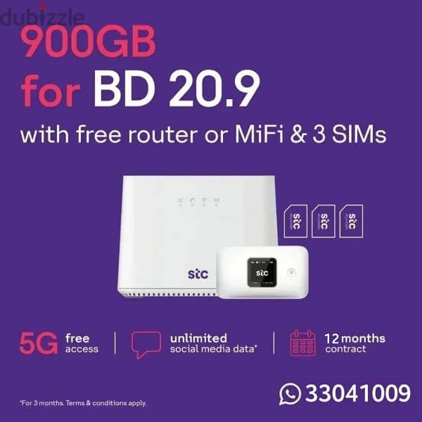 STC, Data Sim + Free Mifi or Router, Free Delivery 5