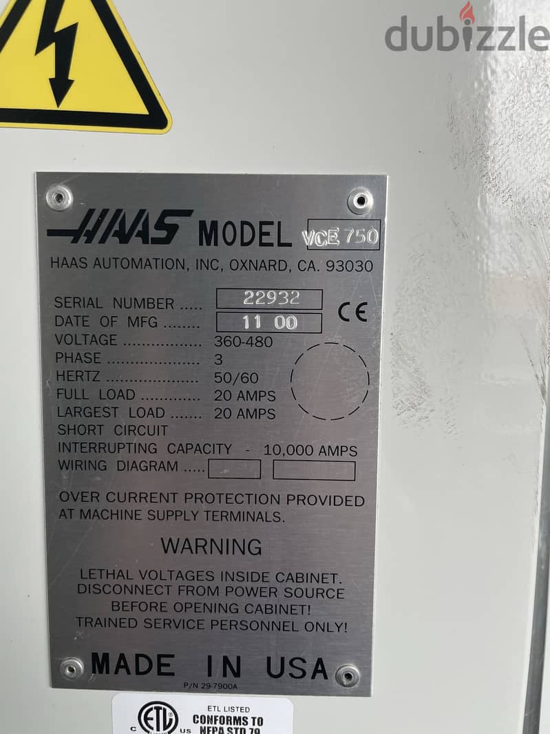 HAAS VCE 750 Vertical Machining Centre 17