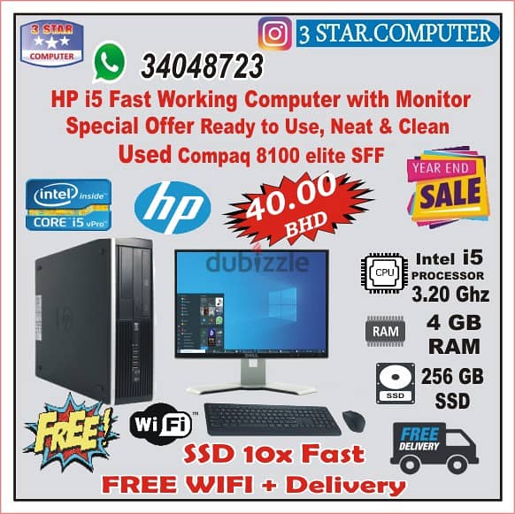 HP i5 Fast Working Computer With Monitor FREE WIFI& Delivery Low Price 0