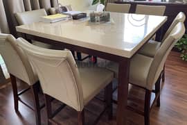 6 months old 8 seater marble dining table with chairs