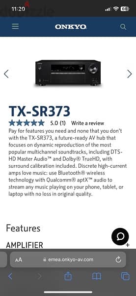 Onkyo TX-SR373 5.2 Channel Bluetooth A/V Receiver - With Transformer 6