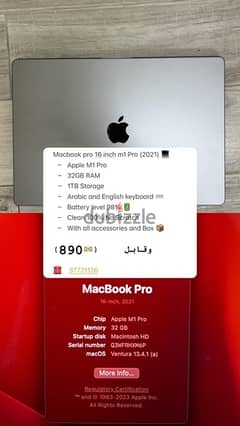 macbook pro 16 inch m1 pro 32GB RAM 1TB storage 0