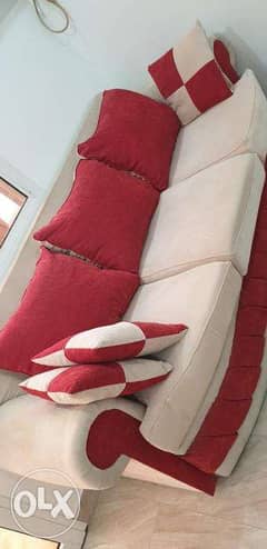 7 Seater Sofa Set, Red and Beige 0