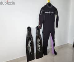Aqua lung diving suit and fins 0