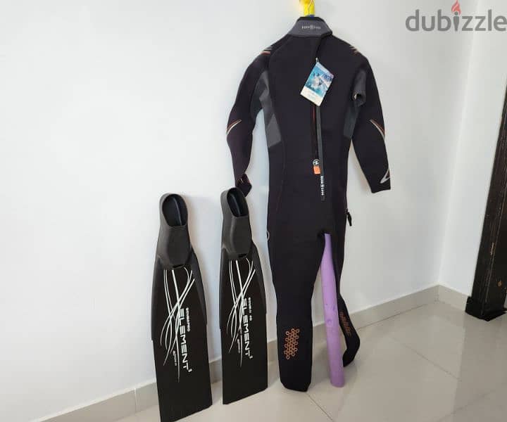 Aqua lung diving suit and fins 1