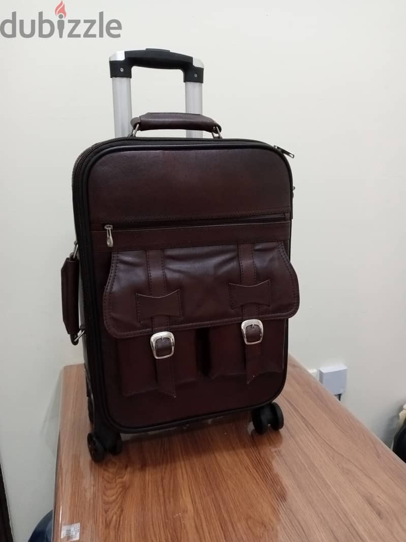 Genuine leather trolly traveling bag 1