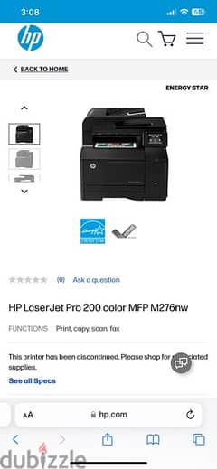 HP LaserJet Pro 200 color MFP M276nw for sale 0