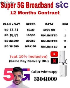 5G Home Broadband plan, with free Home Delivery available