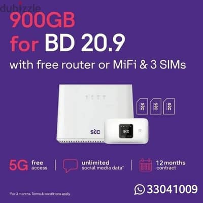 STC, 3 Sim mobile broadband and Home broadband plan available.