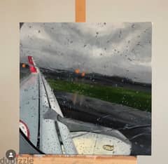 Art Painting -  Airplane raining window - Painting by a young artist.