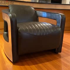 brown leather and metal contemporary chair