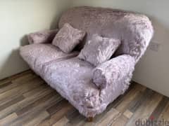 Fluffy sofa brand pink and white