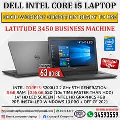 DELL Core i5 Laptop 5th Generation 14" HD Screen 8GB RAM + 256GB SSD 0