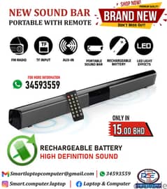 Brand New Wireless Rechargeable Sound Bar With Remote Input Bluetooth