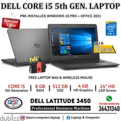 DELL Core i5 Laptop 5th Gen. SSD 512GB & 8GB RAM (FREE BAG + MOUSE)