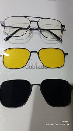 STAINLESS STEEL FRAME WITH BLUE LIGHT PROTECTION  LENS PLUS CLIP ONS 0