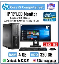 HP Core i5 Computer Set 19"LED Monitor Keyboard & Mouse Full Set Ready