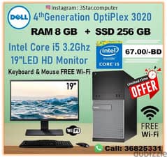 Dell Core i5 3.2Ghz 4th Gen RAM 8GB SSD 256GB 19" Monitor FREE Wi-Fi 0