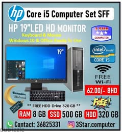 HP i5 Computer set SSD 500GB+FREE 320GB HDD+WiFi RAM 8GB HP 19"Monitor