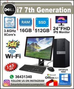 DELL i7 7th Generation Computer Set 24" Full HD Monitor & 16GB Ram DDR 0