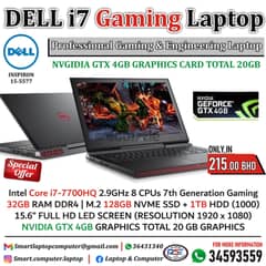DELL Gaming 15.6" Laptop i7 7th Generation 32GB RAM NVidia GTX 4GB GPU