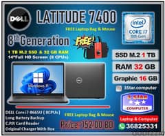Dell Core i7 8th Generation Laptop 32GB RAM DDR4 1TB SSD M. 2 14"FHD