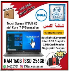 Dell 14"FHD Touch Screen 8th Gen Core I7 Laptop 16GB RAM SSD 256GB 0