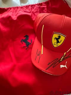 Original Ferrari cap signed by Charles Leclerc and Carlos Sainz 0