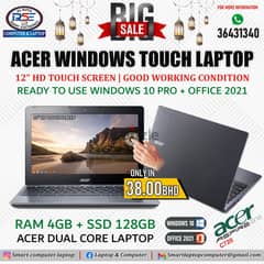 Acer Touch Laptop Dual Core M. 2 128GB SSD + 4GB Ram 12" Touch Screen 0