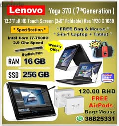 Yoga 370 Core i7 7th Gen 16GB RAM 256GB SSD FREE AirPod & Bag+Mouse