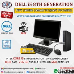DELL i5 8th Gen Smart Computer Set 19" Monitor 8GB Ram + 256GB M. 2 SSD 0