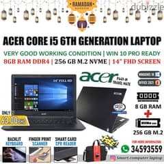 ACER Core i5 6th Gen 14" FHD Laptop 8GB RAM + 256GB M. 2 FREE Bag+Mouse 0