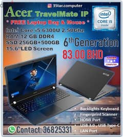 Acer Core i5 6th Generation 15.6"Display 12GB RAM 256GB SSD+500GB HDD