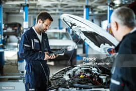 Car repair and maintenance service car computer checking outsaid