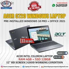 Acer Dual Core Laptop With M. 2 SSD 128GB + Ram 4GB 12" HD Screen Ready 0