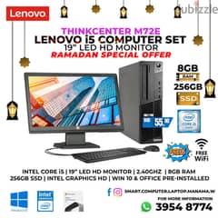 Lenovo Core i5 Computer Set with 8GB Ram 256GB SSD 19" LED HD Monitor