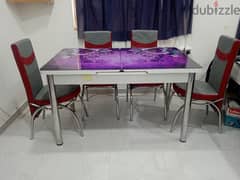 Table, chair, fridge, stove, cylinder, regulator, bed, stove table