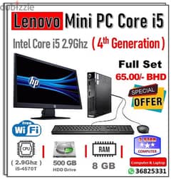 Lenovo Mini PC Computer Set I5 4th Gen 19"Monitor 8GB RAM 500GB HDD