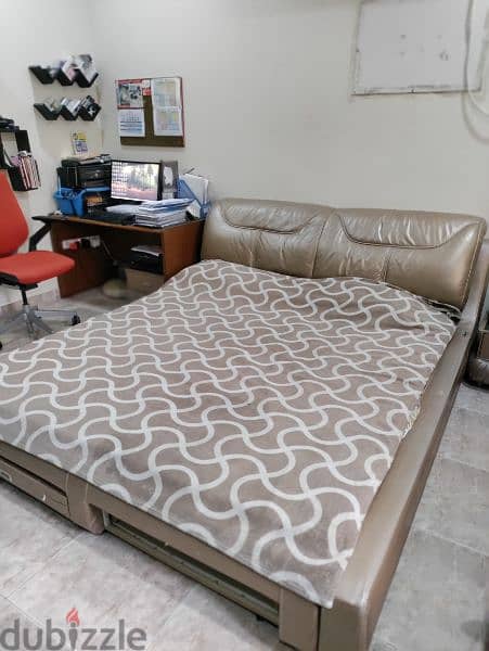 QUEEN SIZE LEATHER CUSHION BED WITH MATTRESS 2