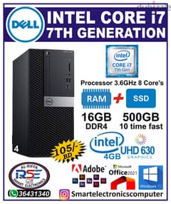DELL Core i7 7th Generation 3.6 GHz Computer 16GB RAM SSD 512GB Ready