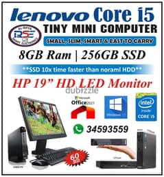 LENOVO Mini Micro Core i5 Smart Computer Set 19" HD Monitor 8GB Ram