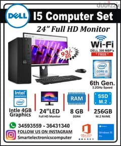 DELL Core i5 6th Gen WIFI Computer 24" FHD Monitor 8GB Ram + 256GB SSD