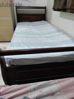 WOODEN SINGLE BED WITH STEEL FRAME AND MATTRESS