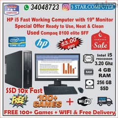 HP i5 FREE 100+ Games, WIFI 10x Fast Working Computer 19" LED Monitor 0