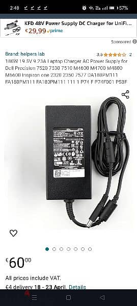 Dell Original 180W Laptop Charger